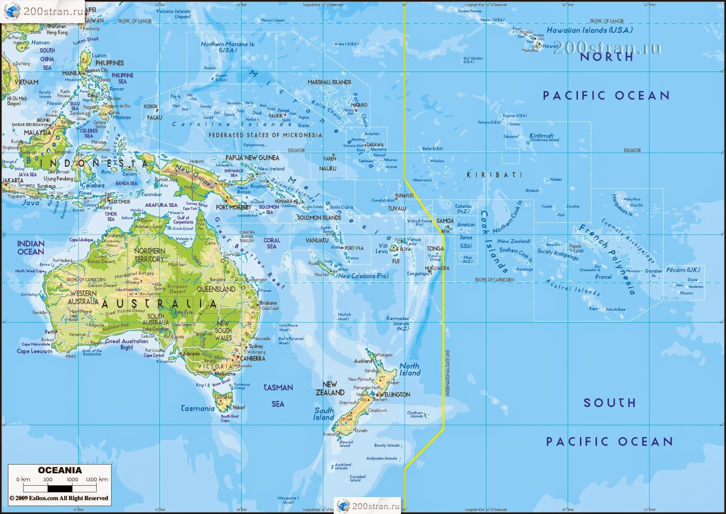 Гавайские острова на карте Австралии и Океании